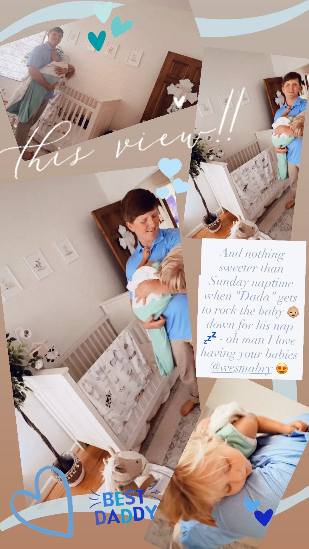 And nothing sweeter than Sunday naptime when “Dada” gets to rock the baby 👶🏼 down for his nap 💤 - oh man I love having your babies @wesmabry 😍