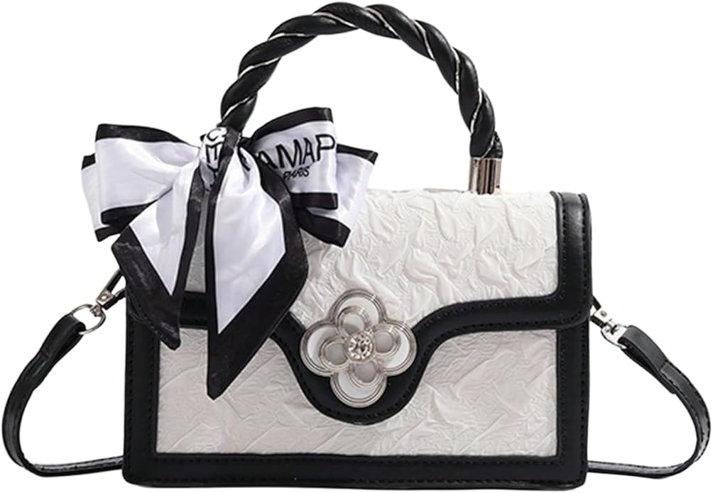 Verdusa Women's Vintage Crossbody Bags Top Handle Square Flap Satchel Purses with Ribbon | Amazon (US)