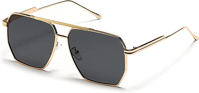 Amazon.com: Trendy Vintage Retro 70s Oversized Square Aviator Sunglasses for Women Men Designer C... | Amazon (US)