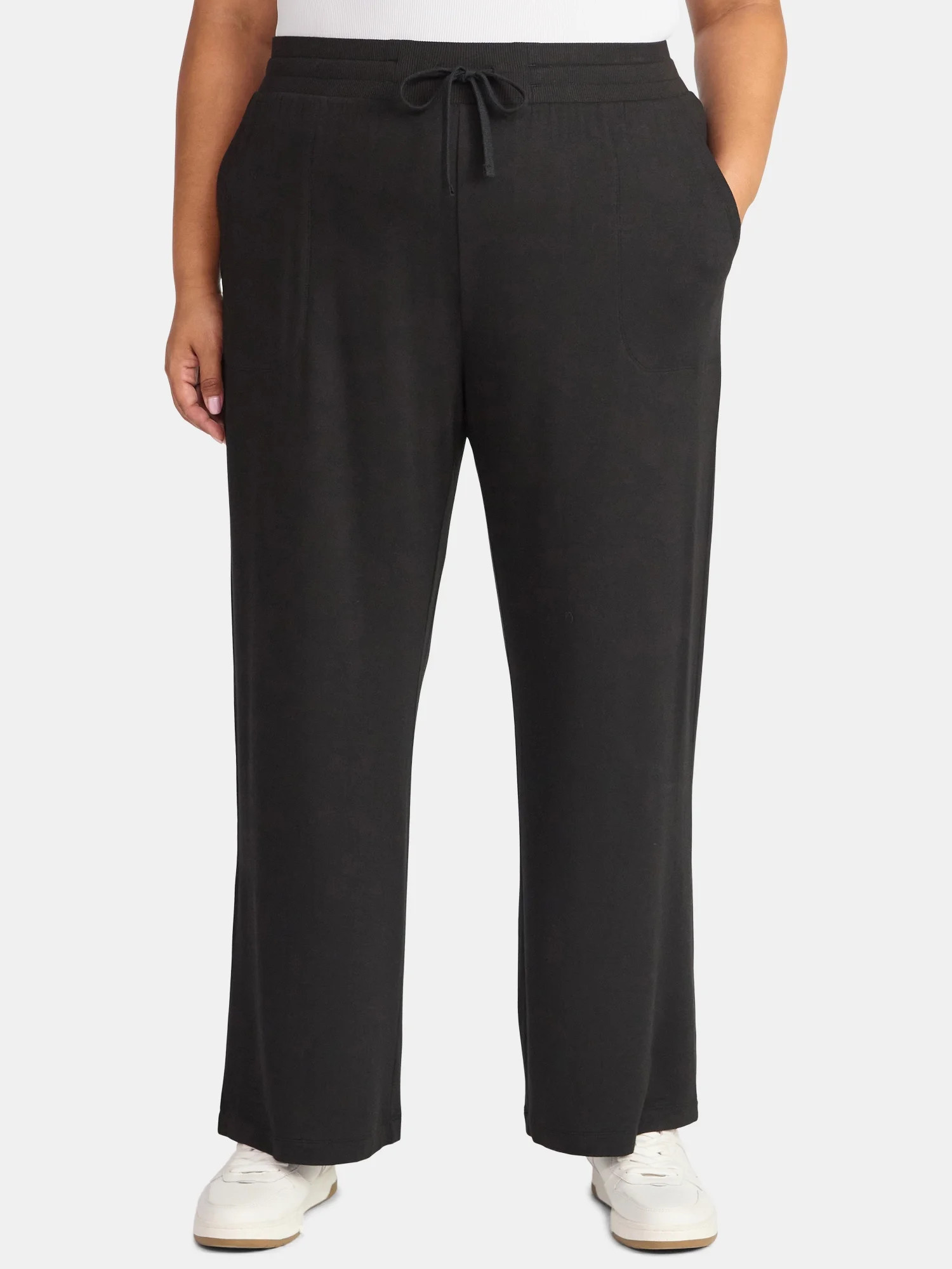 Terra & Sky Women's Plus Size Knit Wide Leg Pants, 28" Inseam, Sizes 0X-5X - Walmart.com | Walmart (US)