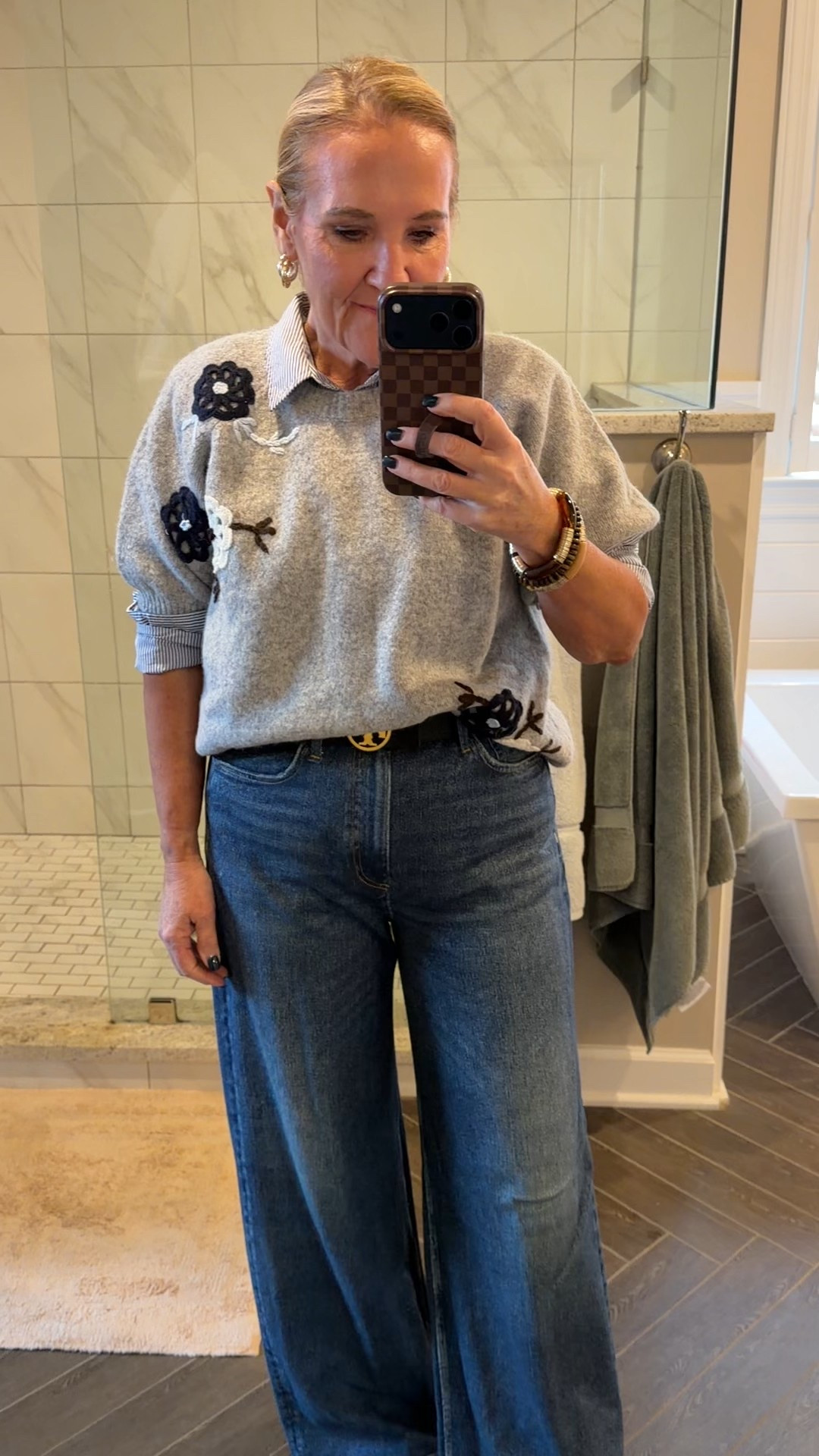 Sweater & blouse size medium both a relaxed fit 
Original sweatpant jeans these are an ankle version and fit 5’3 me perfect with a heel. Sized down to a 28 
Linking other sweatpant jeans too. A bit more price friendly. Give them a try! 
Allie & Bess 20% off code NANETE20 I love these earrings great quality  

#LTKootd #LTKPetite #LTKOver40