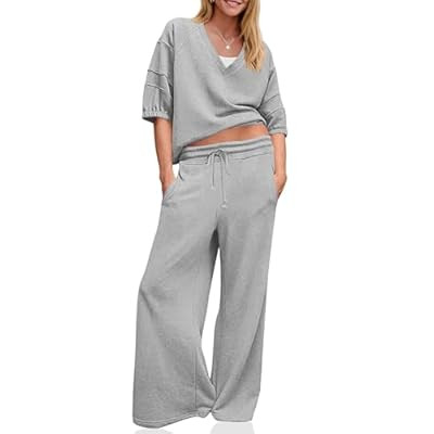 Fisoew Womens 2 Piece Lounge Sets Outfits Sweatsuits V Neck Sweatsh… | Amazon (US)