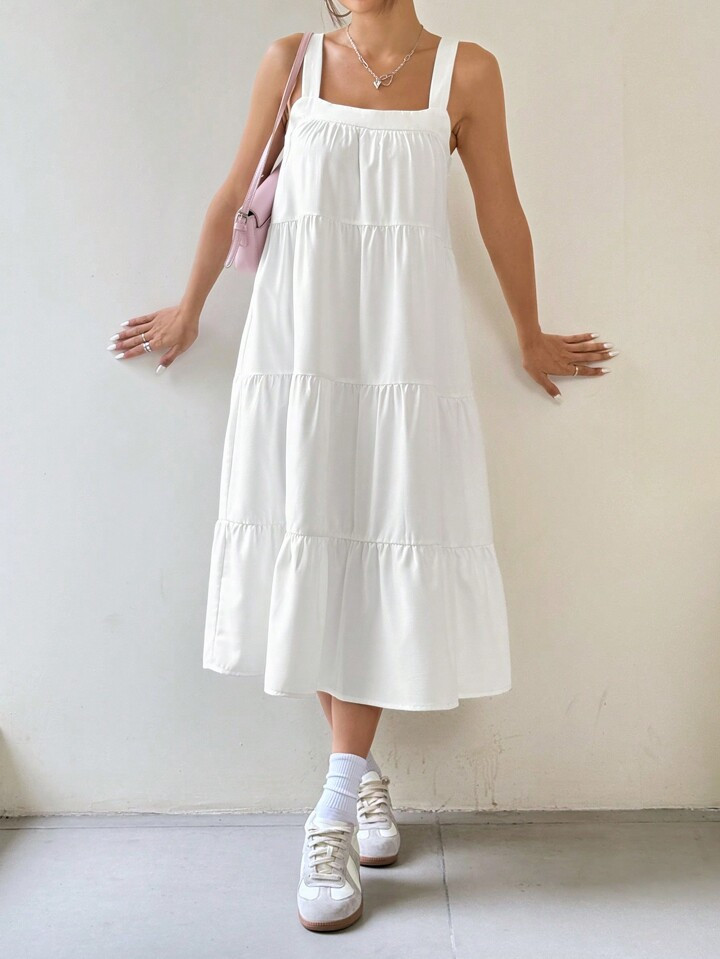 SHEIN EZwear Women's White Long A-Line Swing Cami Dress | SHEIN