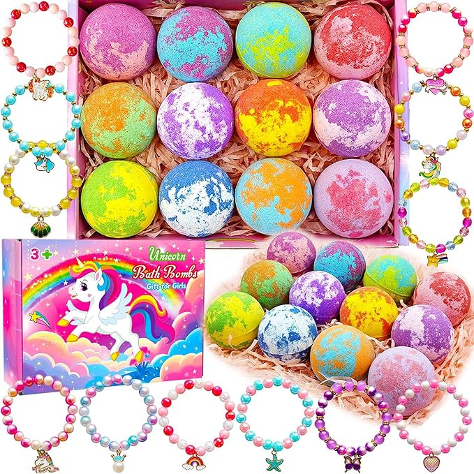 Unicorn Bath Bombs for Kids Girls with Toys Surprise Jewelry Inside Gift for Girls 3 4 5 6 7 8 Ye... | Amazon (US)