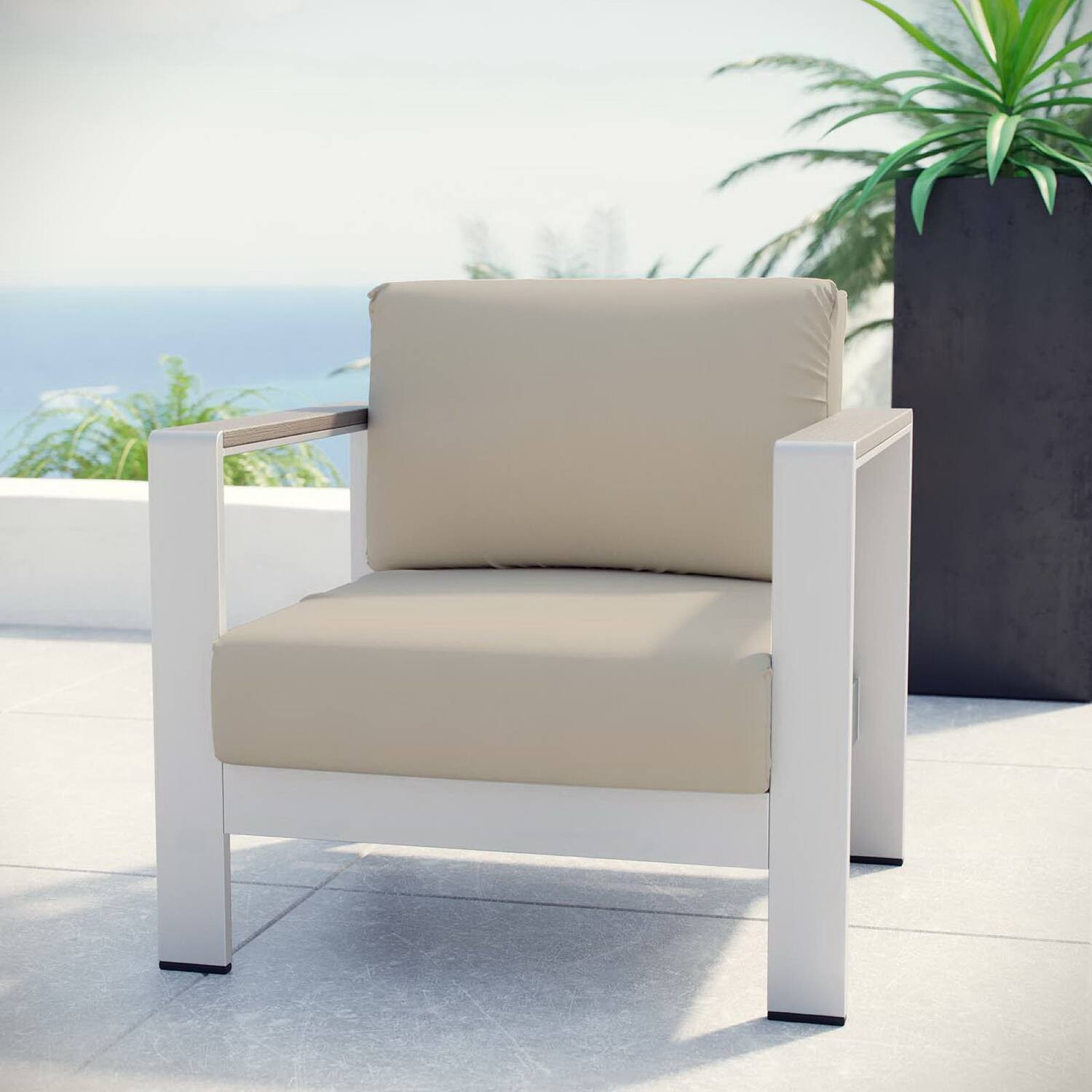 Shore Outdoor Patio Aluminum Armchair by Modway - Silver Beige | Best Buy U.S.