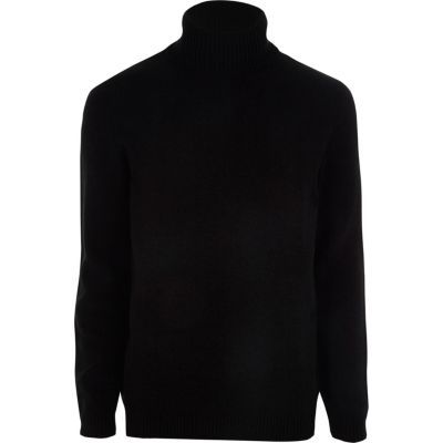 Black chenille roll neck sweater | River Island (US)