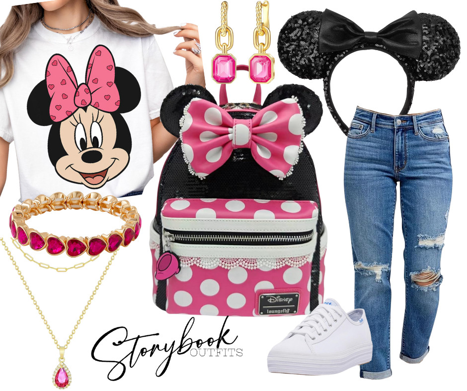 Pink Polka Minnie is that timeless Disney look that never misses 🎀💖

Classic Minnie tee, black sequin ears, pink polka-dot Loungefly, heart jewelry, relaxed denim, and platform sneakers — comfy enough for Disney park days and cute enough for every photo op.

If you love classic Minnie with a pop of pink, this one’s for you 💕 

 #LTKTravel