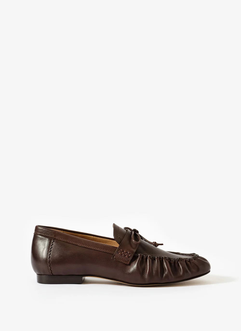 Imogen Brown Leather Ruched Loafers | Mint Velvet