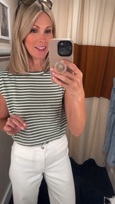 Madewell cropped jeans, stretchy. Muscle tee  

#LTKOver40 #LTKStyleTip #LTKTravel