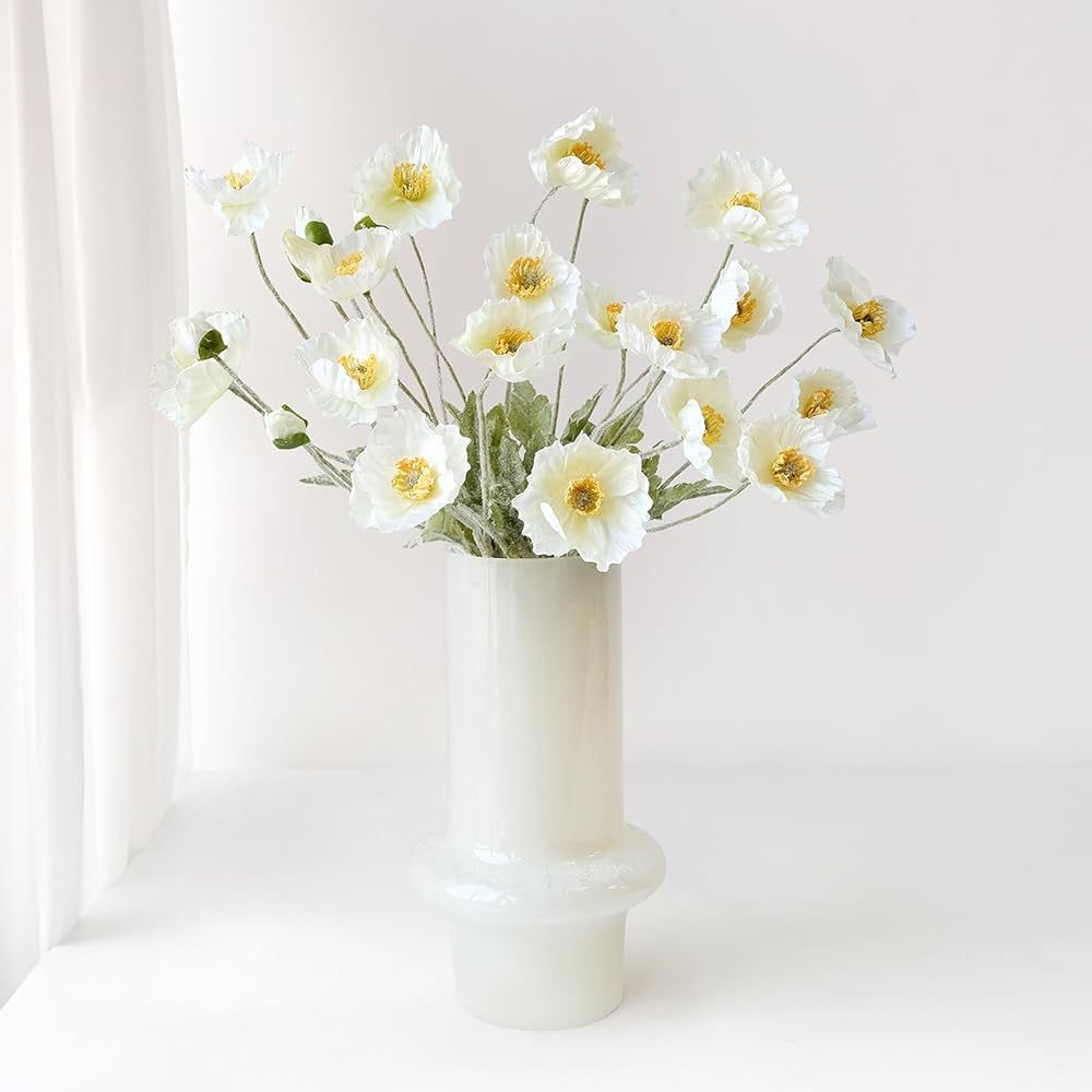 6PCS White Poppy Artificial Fake Corn Poppies Flower with Stems Silk Floral for Wedding Bouquet P... | Amazon (US)