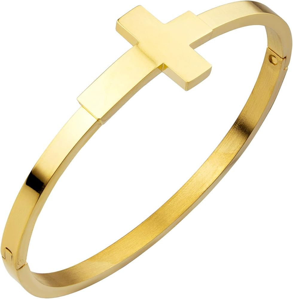 555Jewelry Stainless Steel Sideways Cross Cuff Bangle Bracelet for Women & Girls | Amazon (US)
