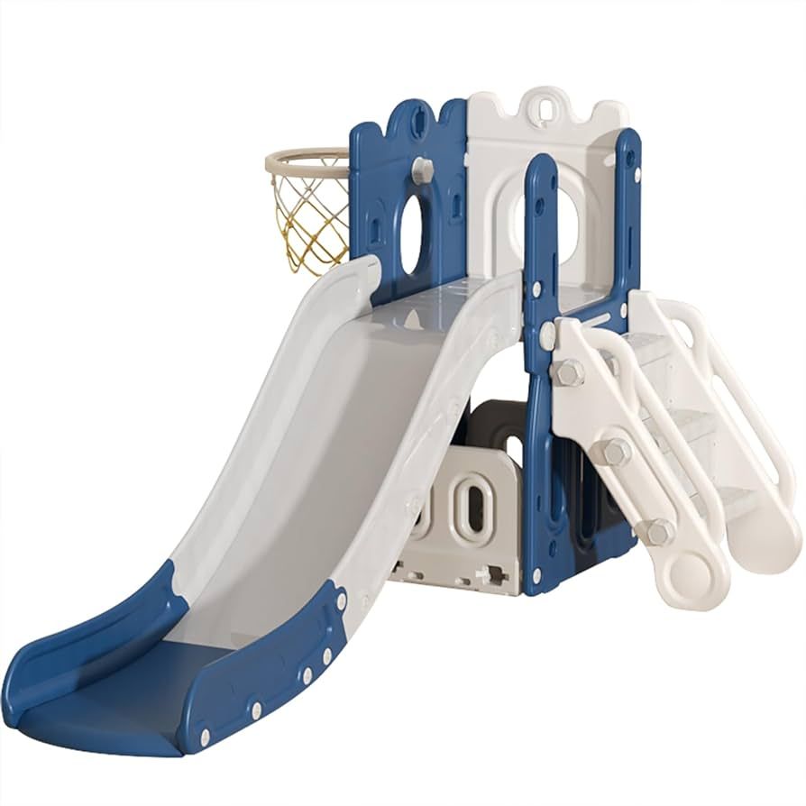 Amazon.com: Toddler Slide with Basketball Hoop Plastic Folding Kids Slide Enclosed Steps Big Wait... | Amazon (US)