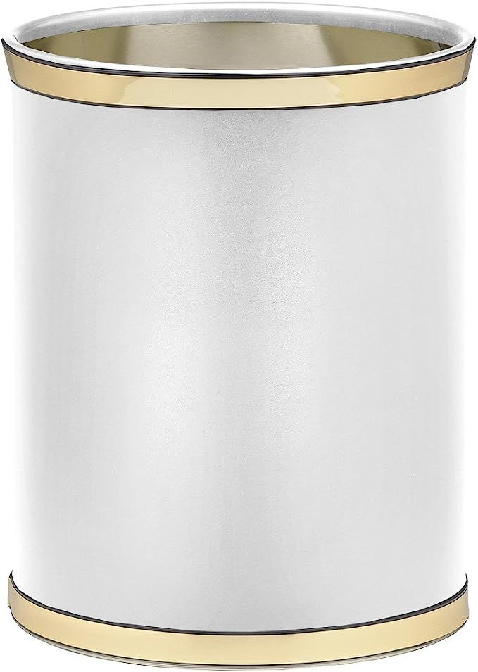 Kraftware 50274 Sophisticates W/Polished 14" Oval Waste Basket Wastebasket, White with Brass | Amazon (US)