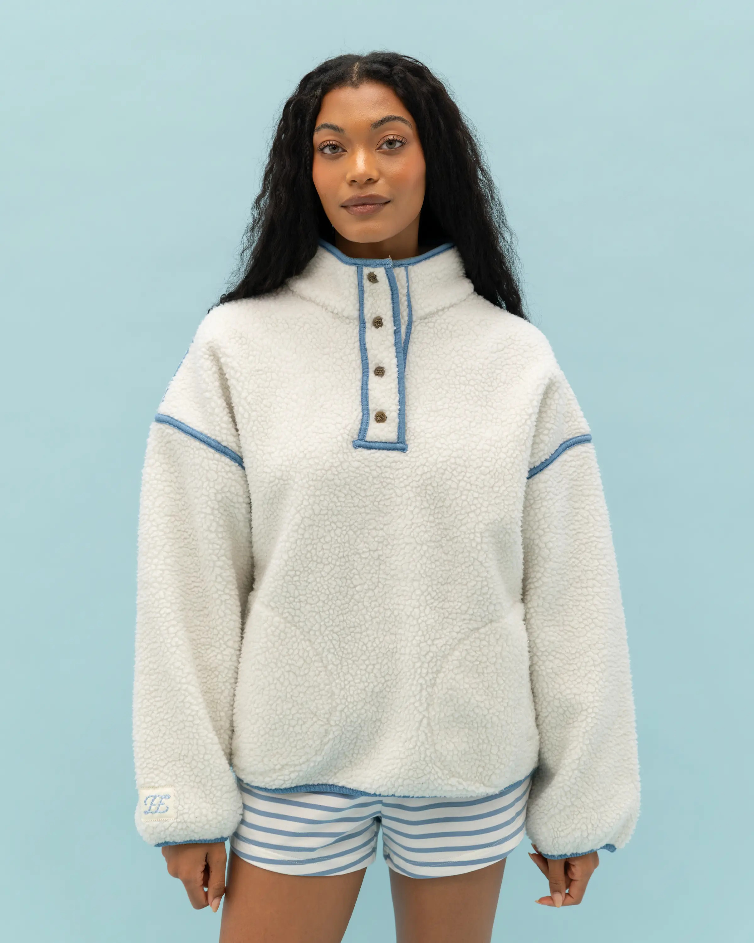 Denim Trim Fleece Pullover | Eleven Eleven