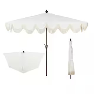 Beverly 9 ft. Scalloped Fringe Half Market Patio Umbrella with Crank, Push Button Tilt and UV Pro... | The Home Depot