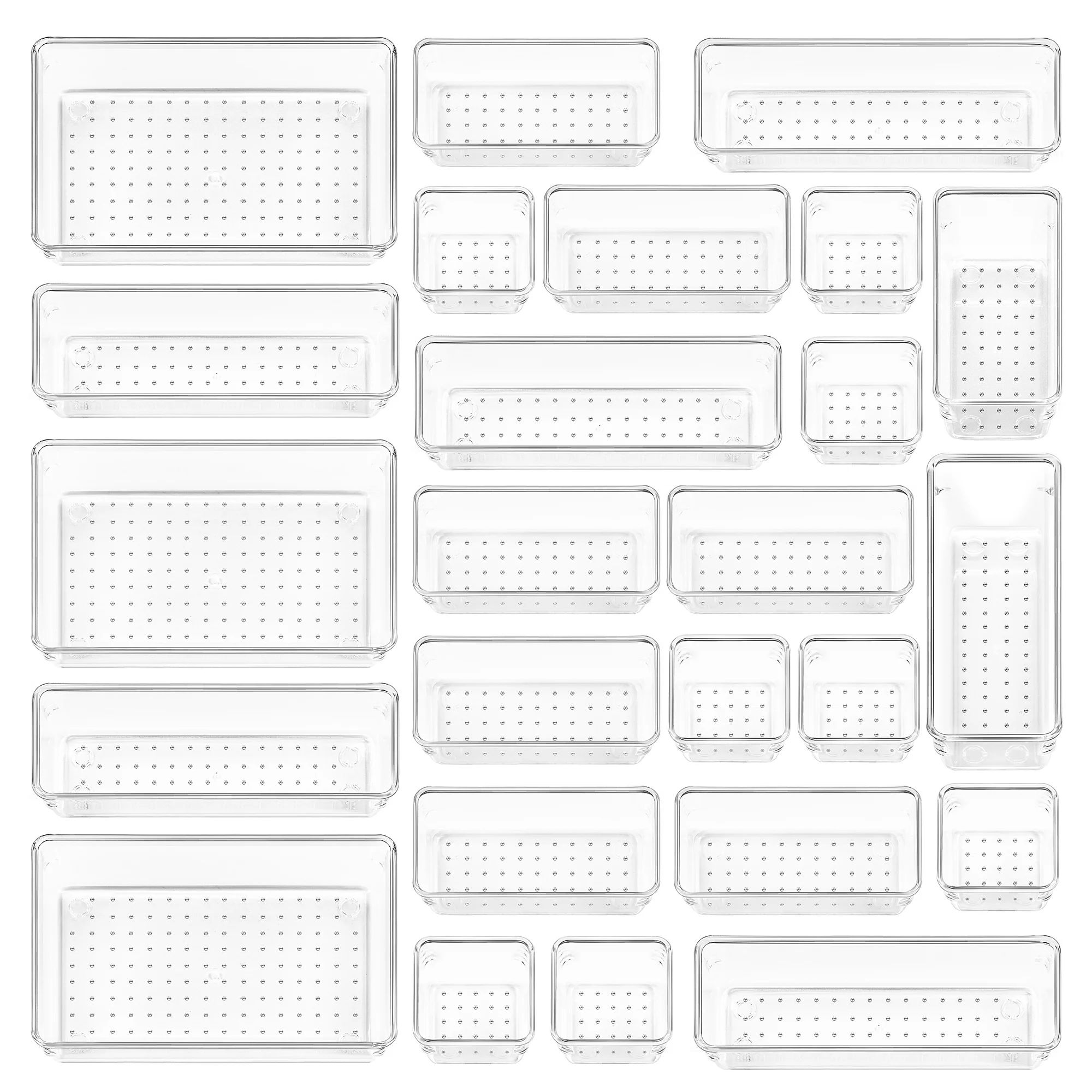 25 PCS Clear Plastic Drawer Organizers Set, Vtopmart 4-Size Versatile Bathroom and Vanity Trays | Walmart (US)