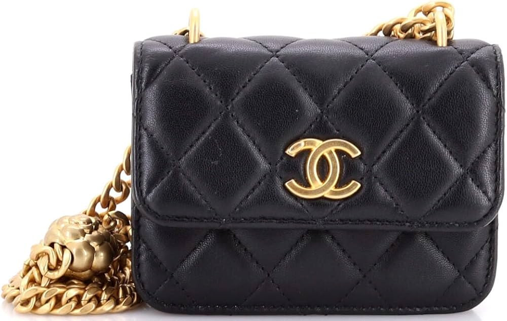 Amazon.com: Chanel, Pre-Loved Sweet Camellia Flap Clutch with Chain Quilted Lambskin Mini, Black ... | Amazon (US)