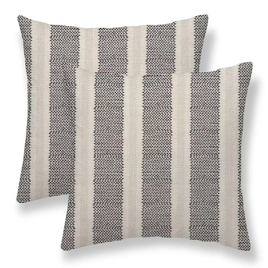 Black Polka Dot Pillow Covers 18 x 18 Inch Set of 2 Boho Striped Decorative Outdoor Throw Pillow ... | Amazon (US)