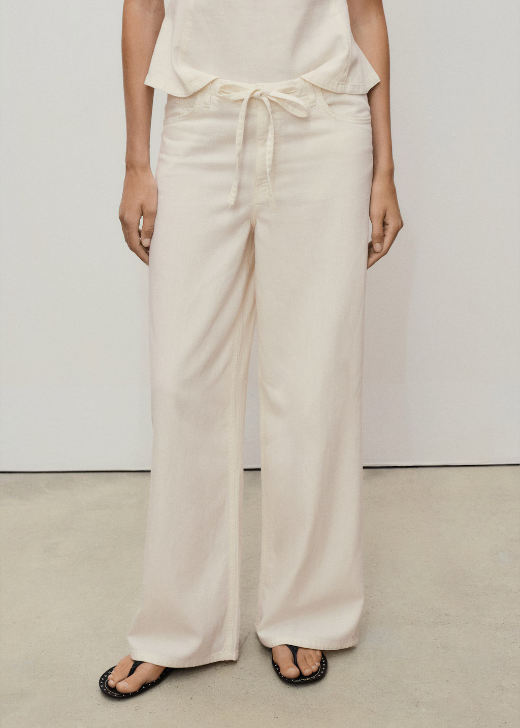 Wide-leg denim pants with belt | Mango (US/MX/AU)