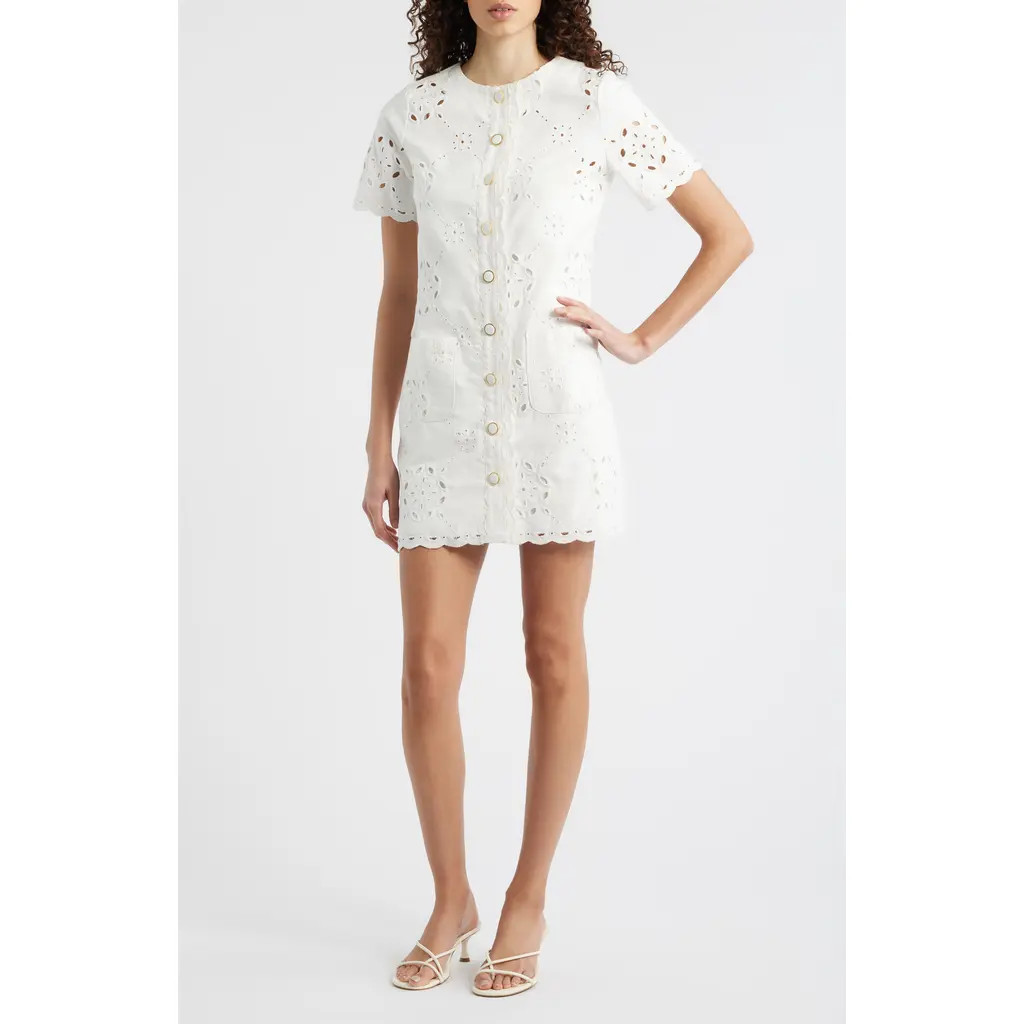 ZOE AND CLAIRE Punch Out Cotton Eyelet Shift Minidress in White at Nordstrom Rack, Size Large | Nordstrom Rack