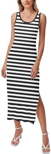 Zeagoo Women's Spring Summer Casual Dress Bodycon Midi Sleeveless Striped Knit Maternity Tank Swe... | Amazon (US)