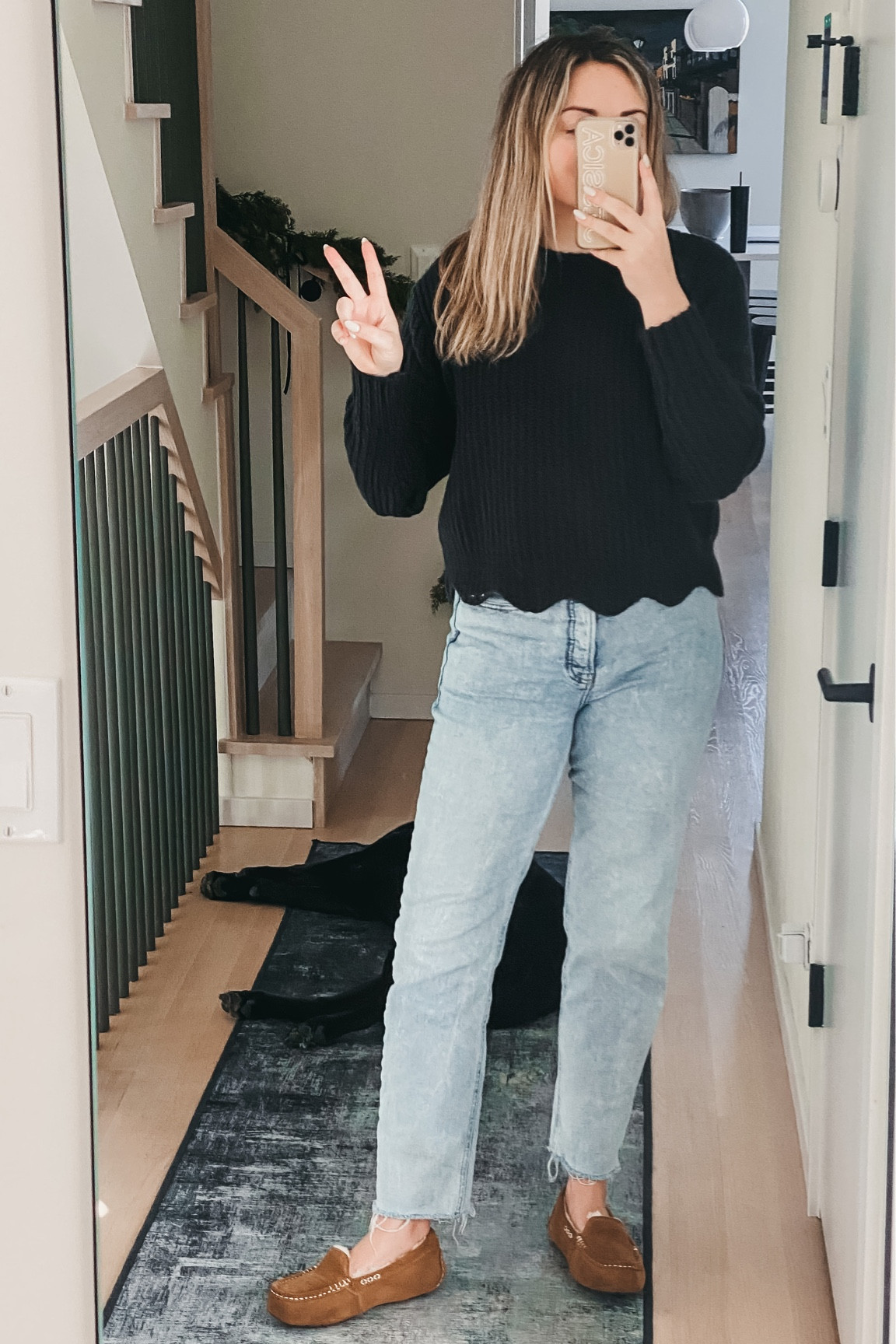 Everything is under $100!

This darling, scalloped-hem sweater is on sale for $65 and available in 3 colors. I’m wearing a Small! It passes the itch test, too.

Raw-hem, straight leg jeans are on sale for $30 — true to size. They’ve got a decent amount of stretch so they’re comfortable enough to sit in all day. Great for WFH!

My favorite slippers are under $100. I’m normally an 8.5 and took an 8 on these. So cozy to wear around the house and I love that they have a back for going up and down all of the stairs.

#LTKshoecrush #LTKunder100 #LTKsalealert