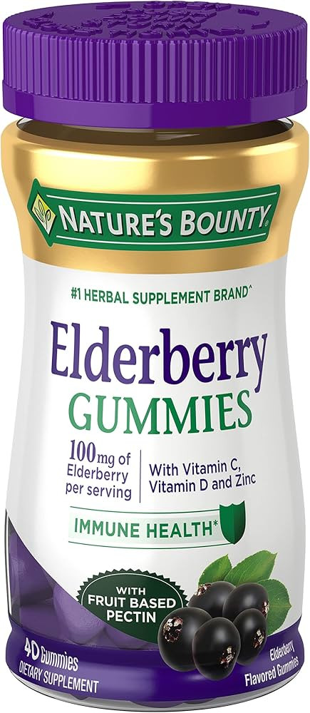 Nature's Bounty Elderberry Gummies, Immune Support, Contains Vitamin A, C, D, E and Zinc, 40 Gumm... | Amazon (US)