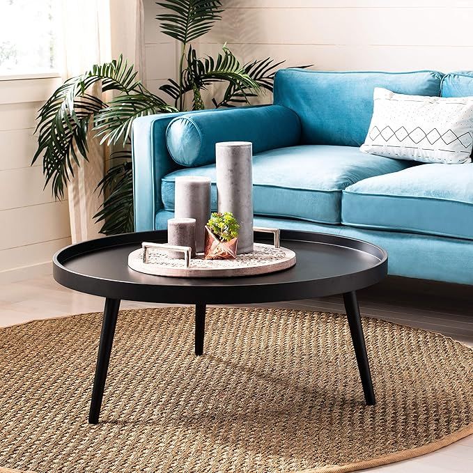 Safavieh Home Fritz Black Tray Top Round Coffee Table | Amazon (US)