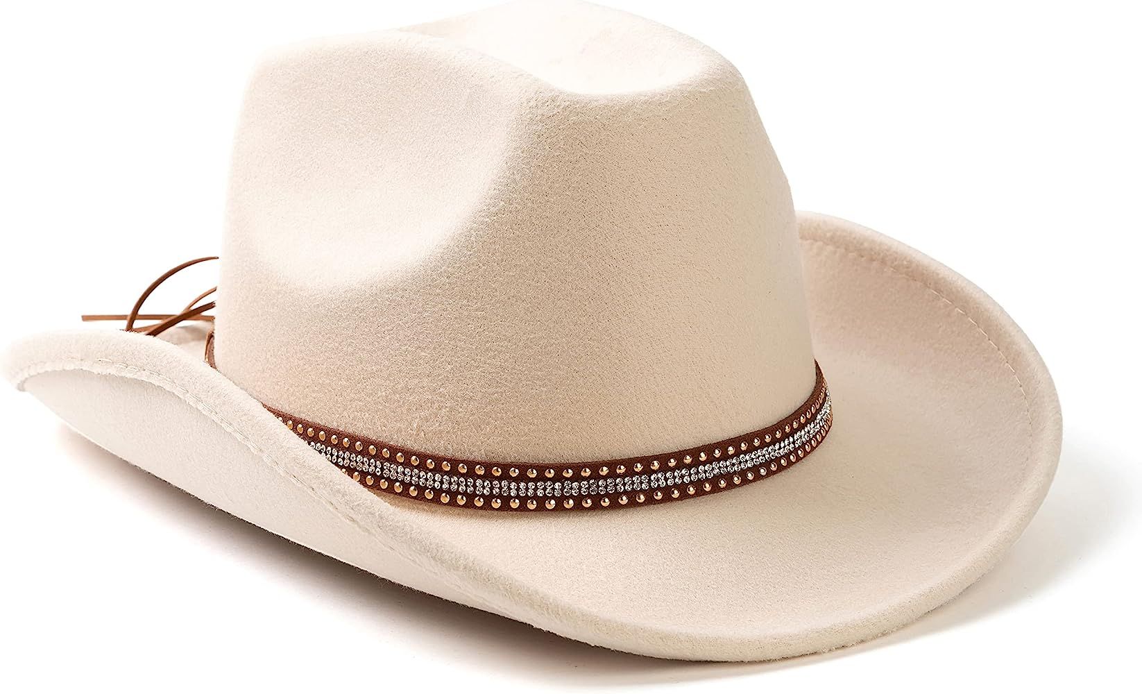 Lisianthus Men & Women's Felt Wide Brim Western Cowboy Outdoor Fedora Hats with Belt A Shiny-Crea... | Amazon (US)