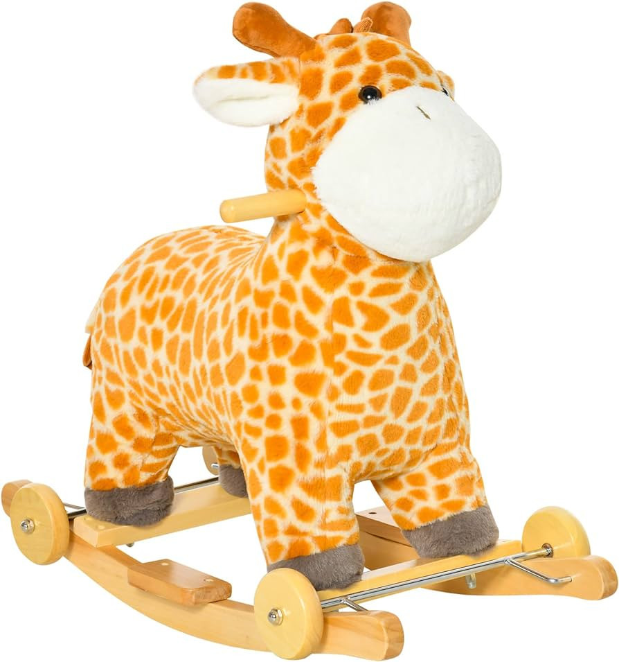 Qaba 2-in-1 Kids Plush Ride-On Rocking Horse Toy, Giraffe-Shaped Plush Rocker with Realistic Soun... | Amazon (US)