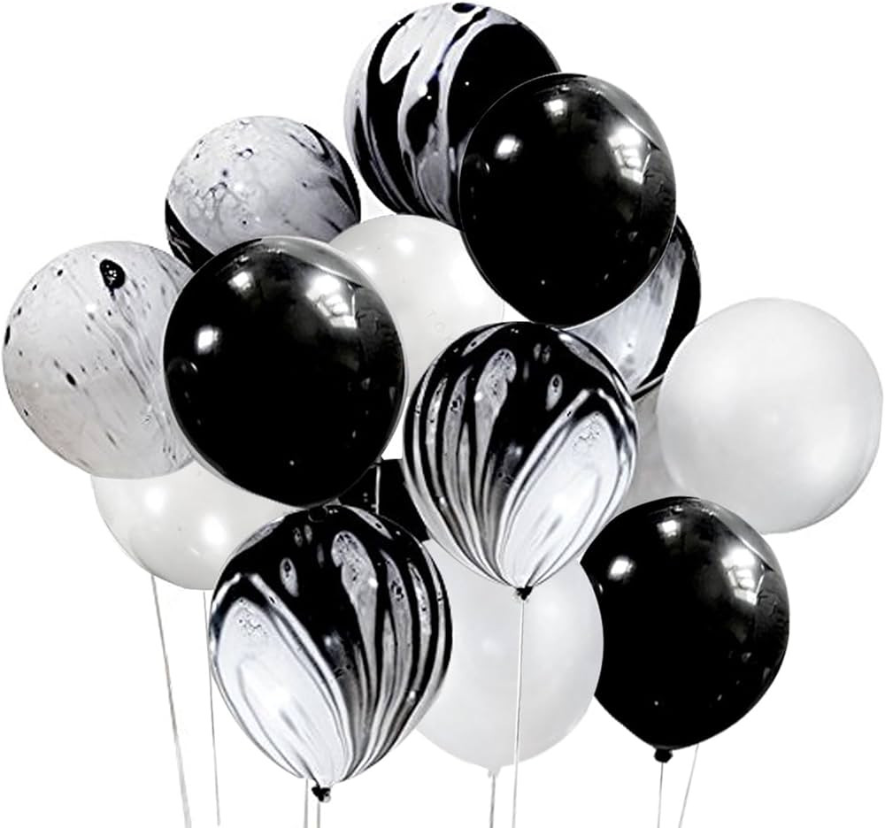 Mayen 50 Pcs 12 Inches Black and White Balloons, Black Marble Balloons, Tie Dye Swirl Balloons, B... | Amazon (US)