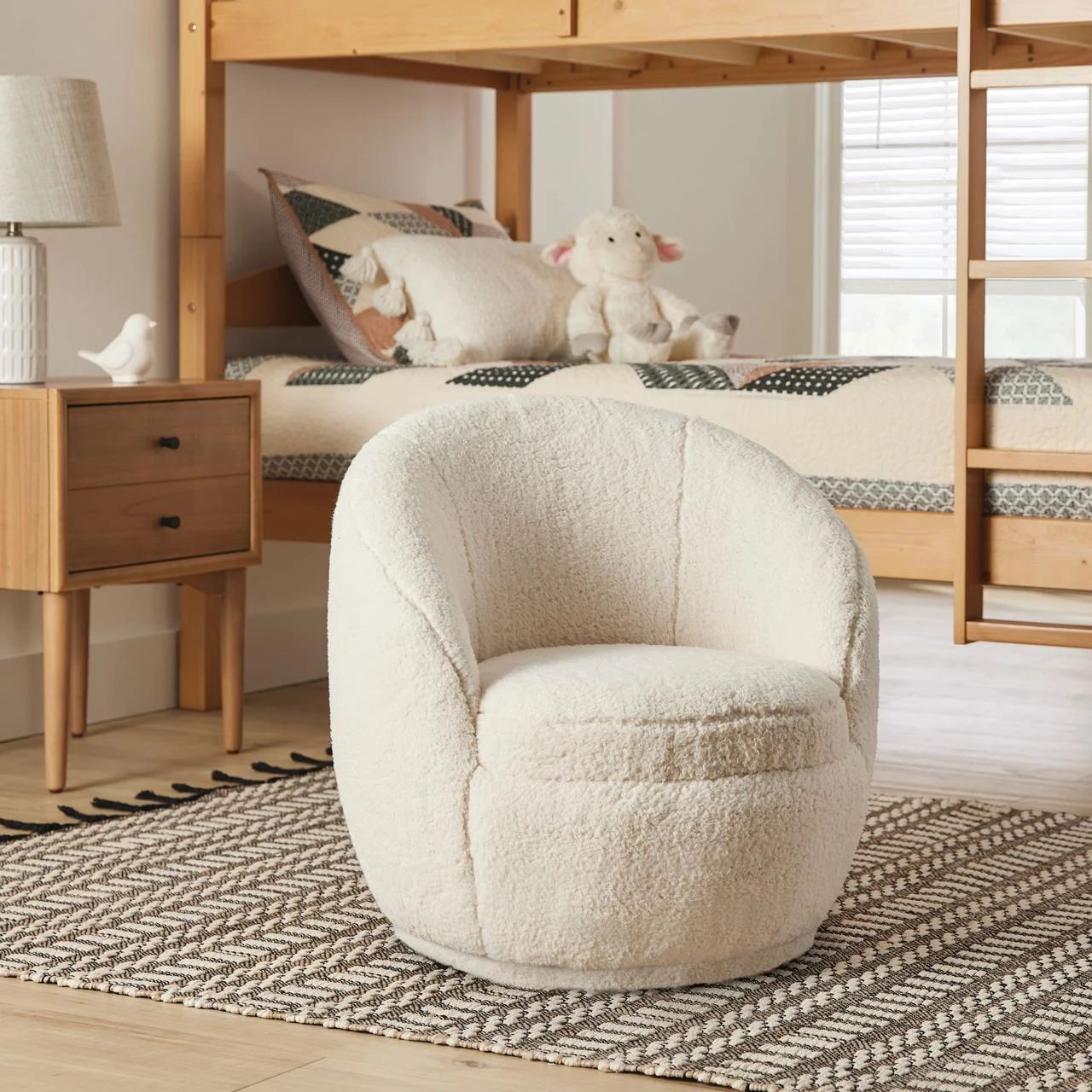Better Homes & Gardens Mira Kids Swivel Chair, Cream Faux Shearling | Walmart (US)