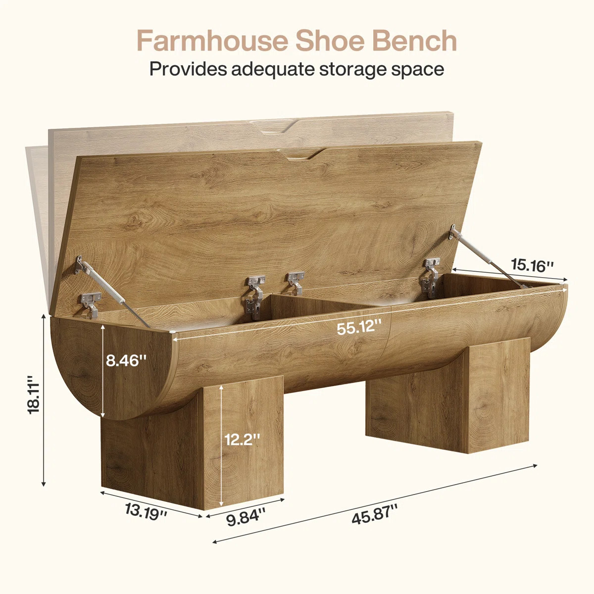 55" Storage Bench With 2 Safety Hinges, Farmhouse Shoe Bench With Flip-top Storage, Supports 350 ... | Wayfair North America
