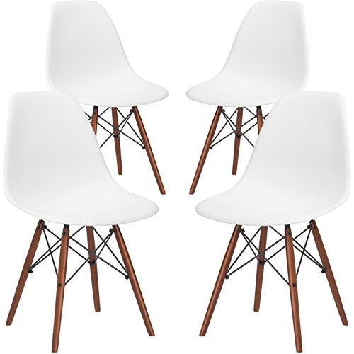 Poly and Bark EM-105-WAL-WHI-X4 Eames Style DSW Side Chair with a Walnut Base (Set of 4), White | Amazon (US)