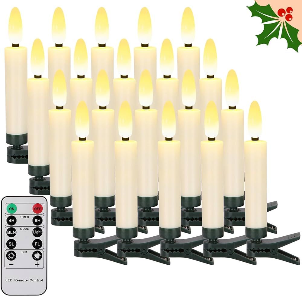 FPOO 20 PCS Christmas Tree Candles Lights Flickering,Clip on Candle Battery Operated Taper Candle... | Amazon (US)
