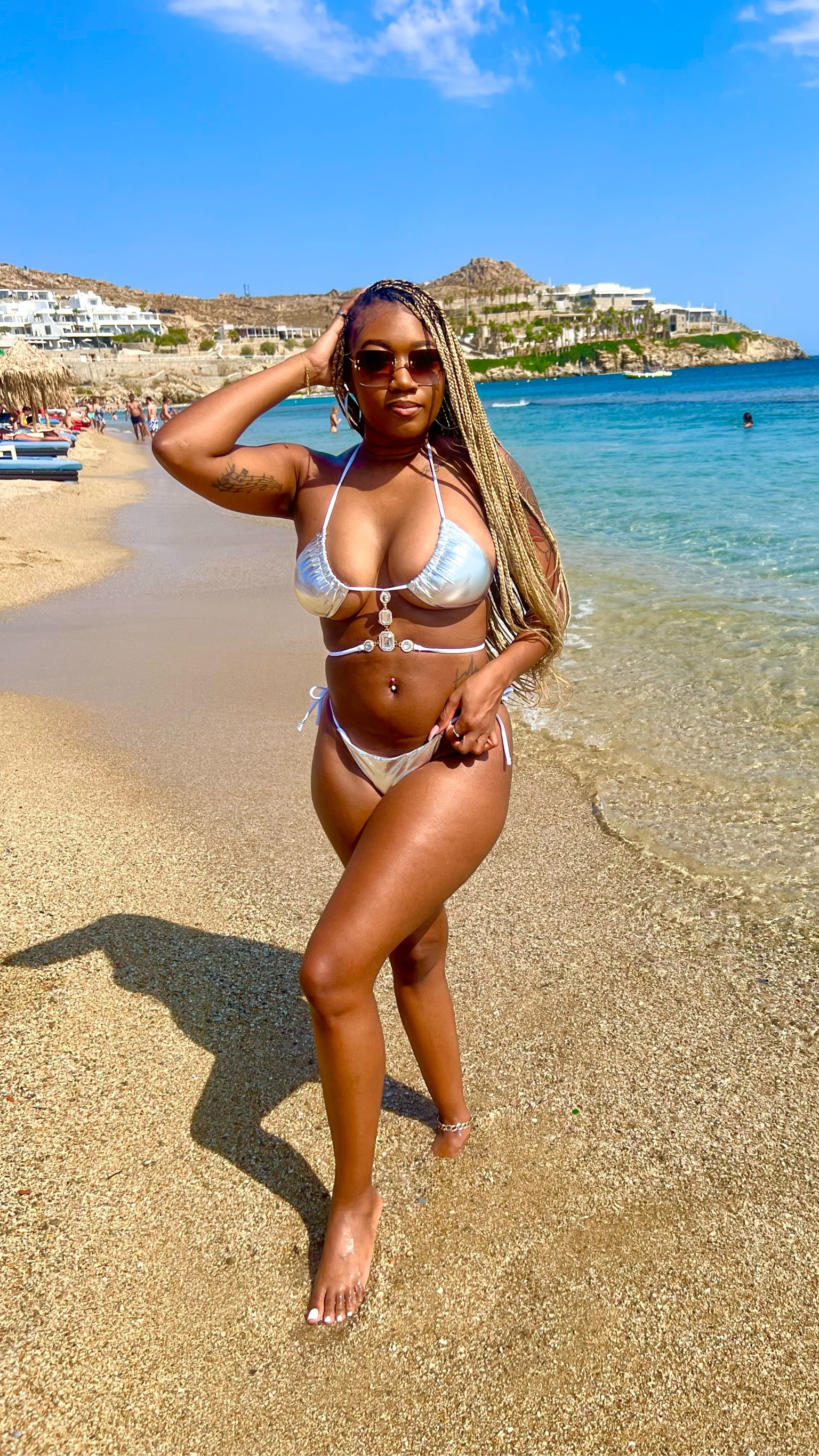 Silver metalic rhinestone halter bikini swimsuit two piece set SEXY SHEIN

#LTKSwim