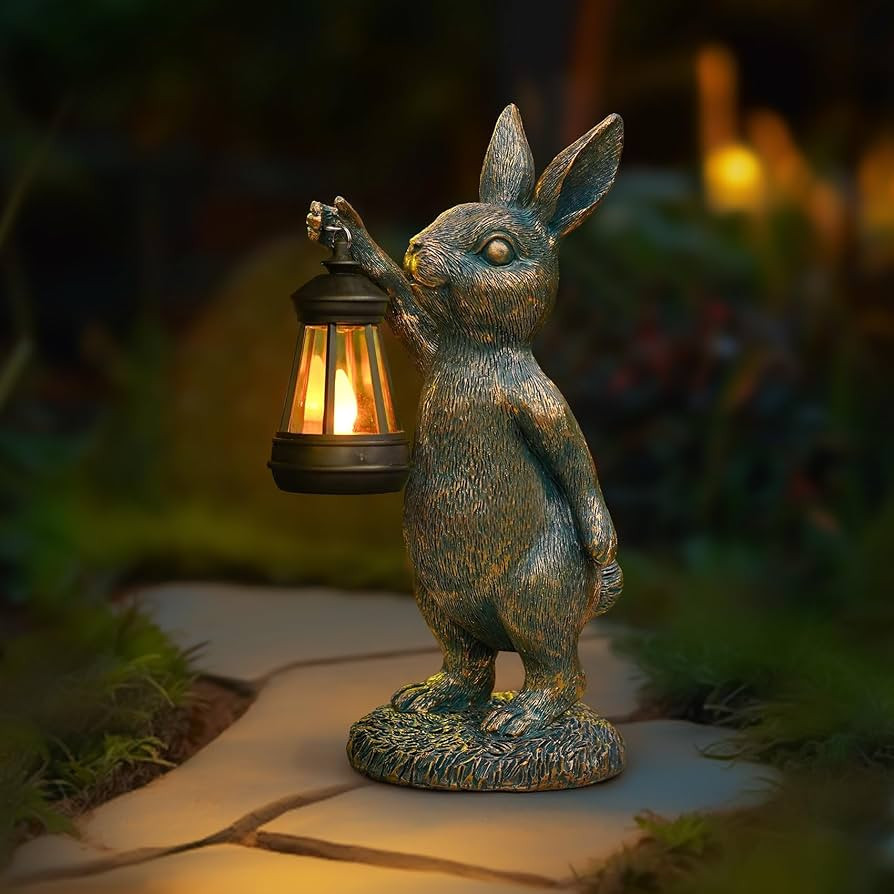 Rabbit Garden Statues with Solar Lantern Bunny Outdoor Resin Sculpture for Patio Yard Lawn Decora... | Amazon (US)