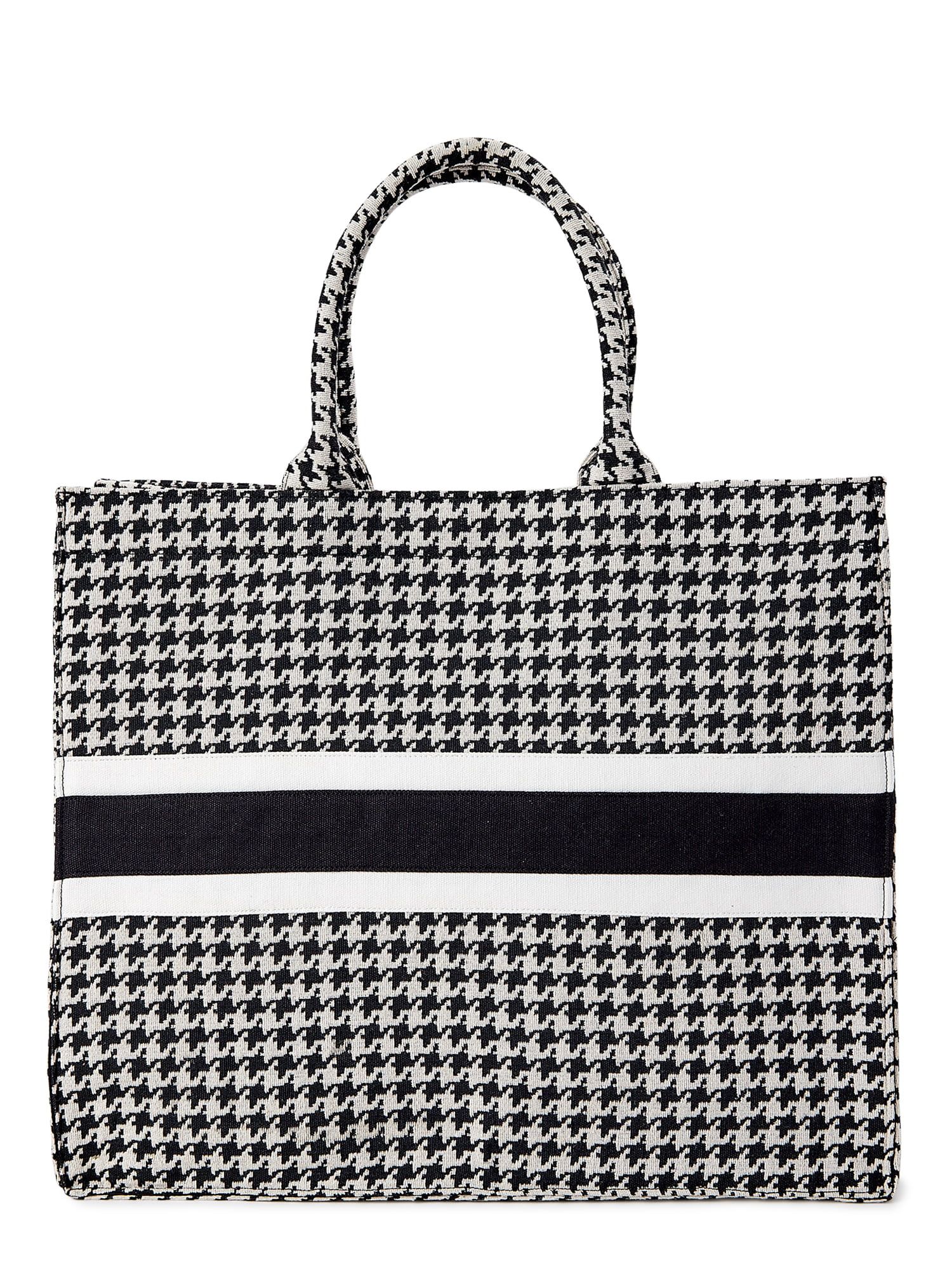 Time and Tru Women's Large Woven Tote Bag Black White | Walmart (US)
