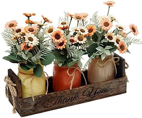 DUOER Mason Jar Centerpiece for Table Decorative Wood Tray with 3 Painted Jars Rustic Farmhouse D... | Amazon (US)