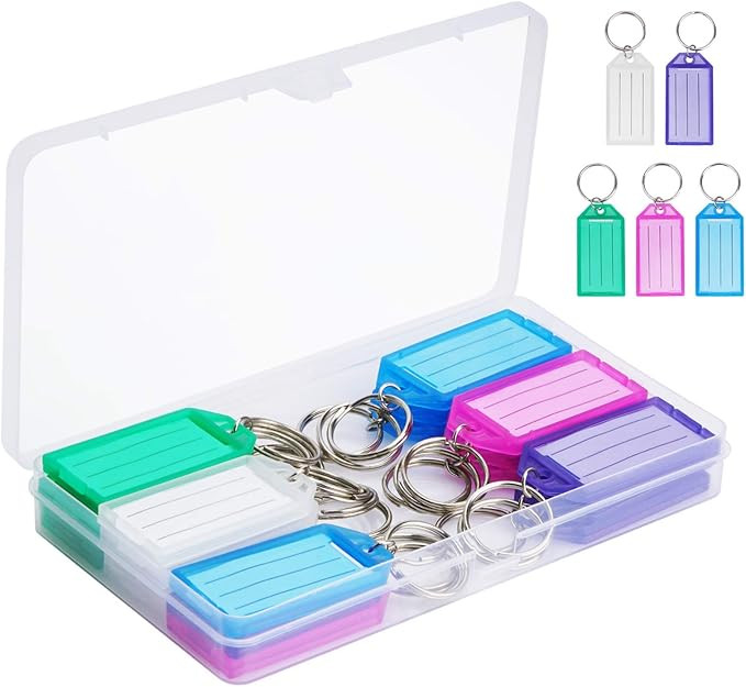 Cuttte 20 Pack Plastic Key Tags with Container, Key Labels with Ring and Label Window, 5 Colors | Amazon (US)