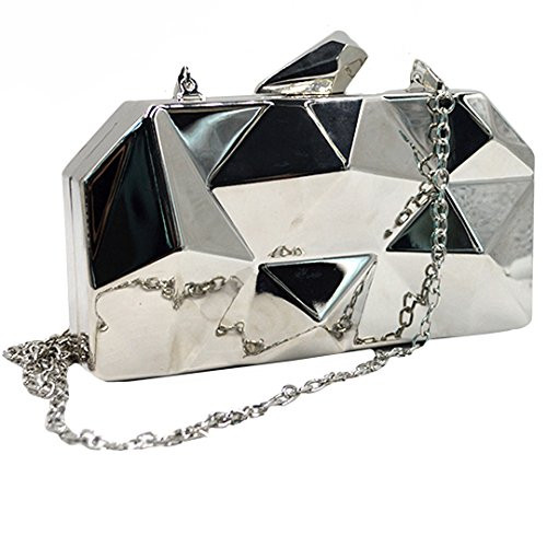 Reberomantic Women Lattice Pattern Metal Handbag Chain Geometric Evening Clutch Purse, Silver | Amazon (US)