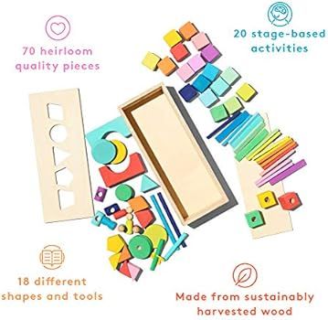 The Block Set by Lovevery – Solid Wood Building Blocks and Shapes + Wooden Storage Box, 70 Piec... | Amazon (US)