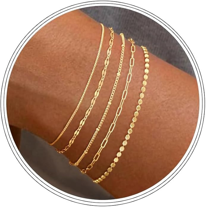 Dainty Simple Gold Bracelets for Women, Stackable Satellite Paperclip Lip Bracelet Set Tiny Lip D... | Amazon (US)