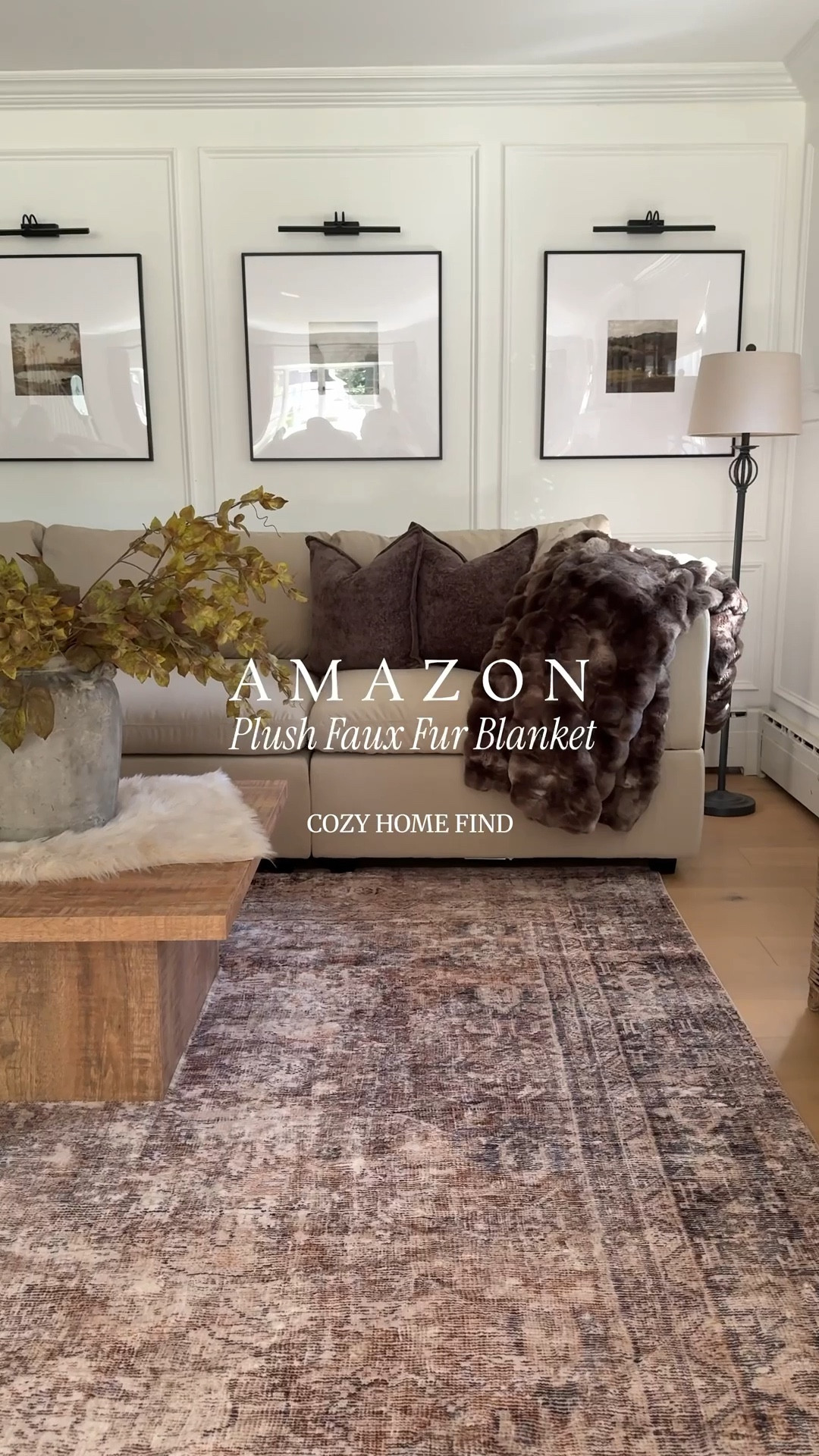 This cozy, faux fur blanket from Amazon ￼ it’s incredibly soft and warm. 🤎 

living room decor | sofa | gallery wall | brown decor | area rug | pillows | coffee table | lighting 

#LTKvlog #LTKHome #LTKSaleAlert