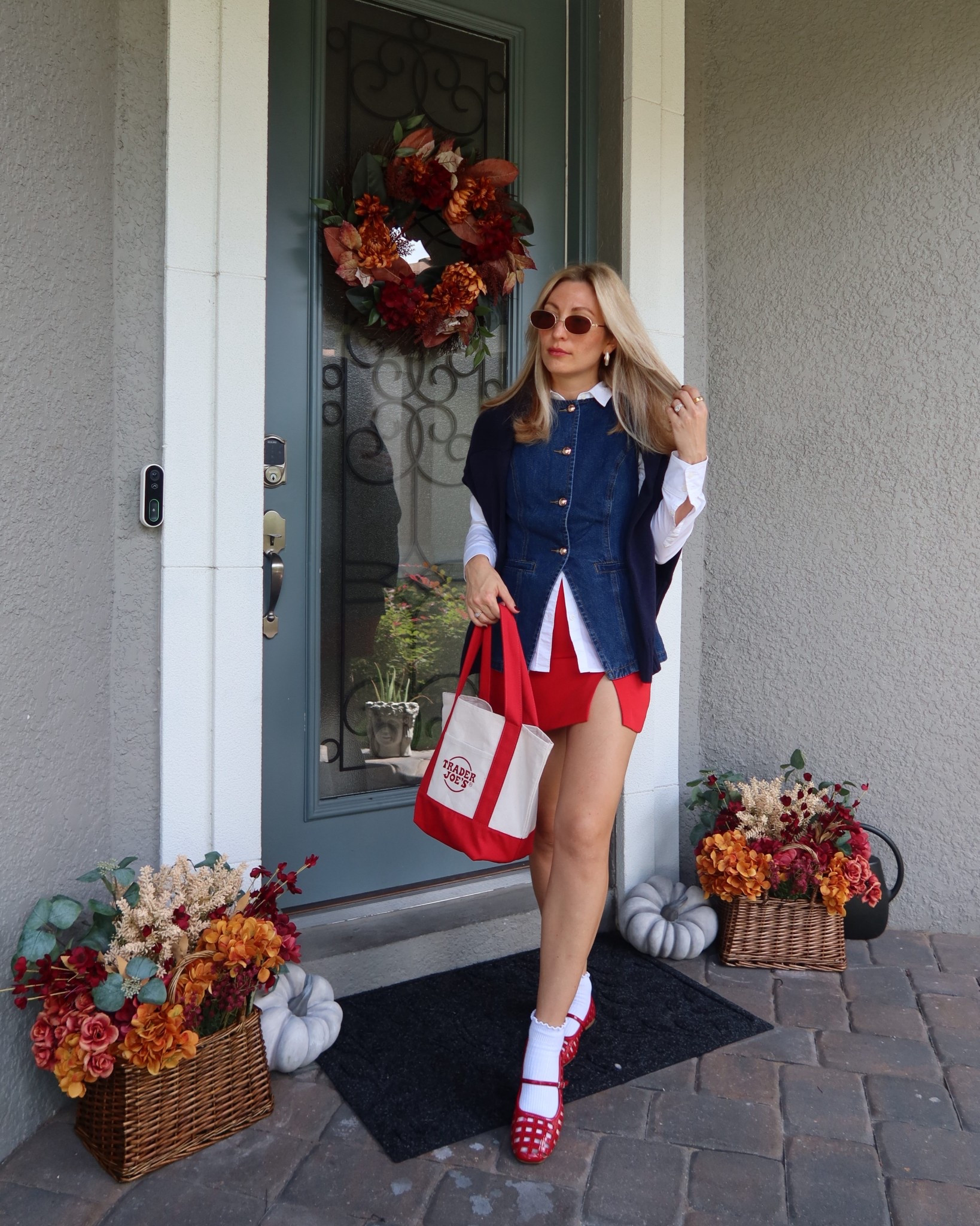 Cherry 🍒 red is still going to be hot for fall along with denim with no rips. Denim Vest fall transitional look 

#LTKStyleTip #LTKFindsUnder50 #LTKFindsUnder100