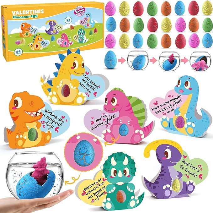 SURCVIO 24 Pack Valentines Day Gifts for Kids, Dinosaur Egg with Dinosaur 3D Greeting Cards for K... | Amazon (US)