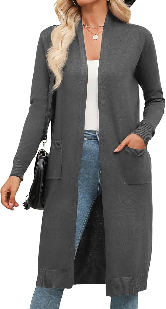 Zeagoo Women's Long Cardigans Sweater 2024 Fall Lightweight Open Front Casual Knit Duster Coat wi... | Amazon (US)