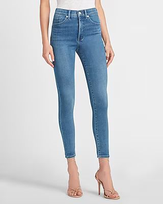 High Waisted Luxe Comfort Knit Medium Wash Skinny Jeans | Express