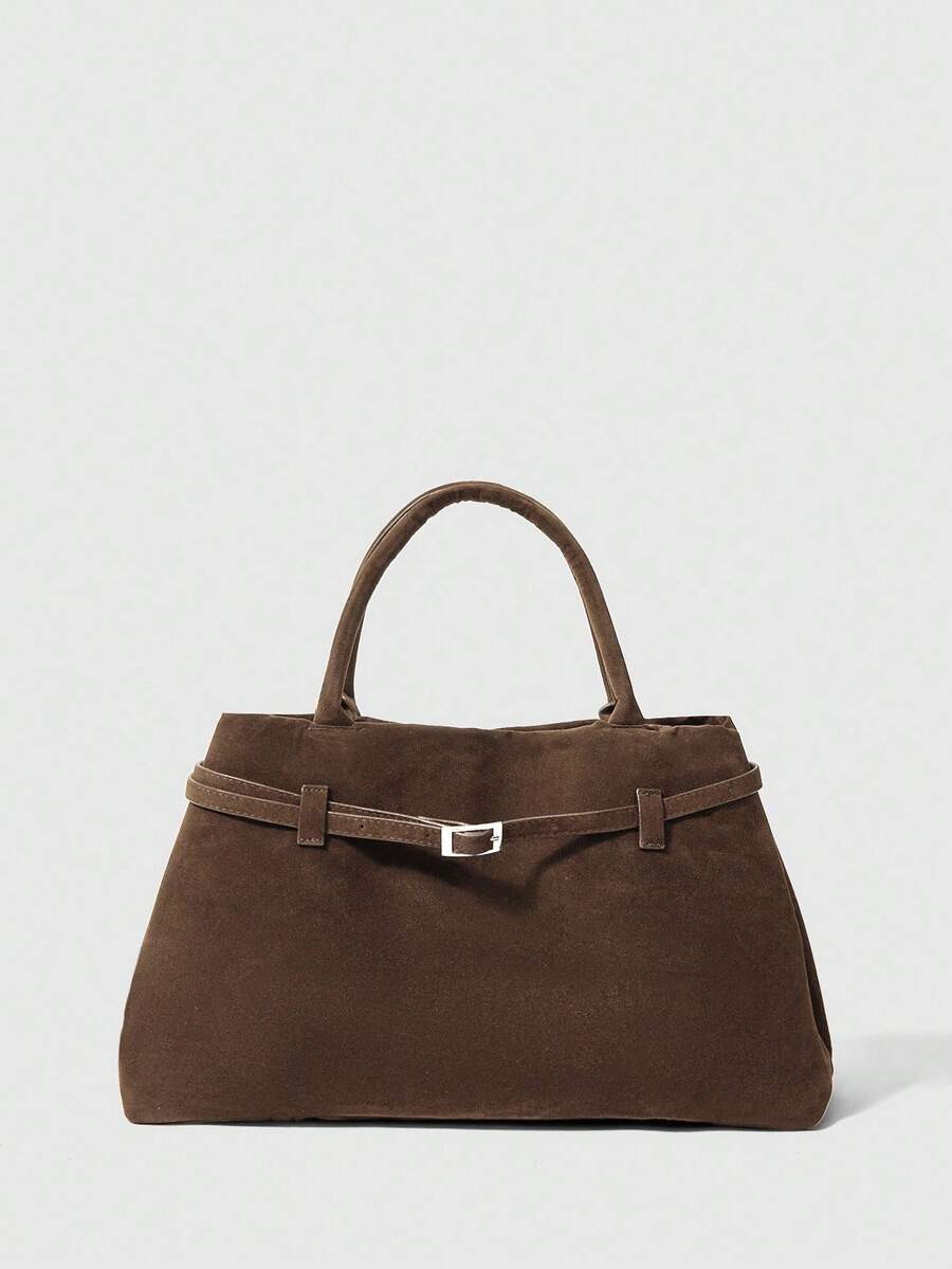 SHEIN BAE Retro Suede Tote Bag, Large Capacity Shopping Bag, Fashion PU Leather Shoulder Bag For ... | SHEIN