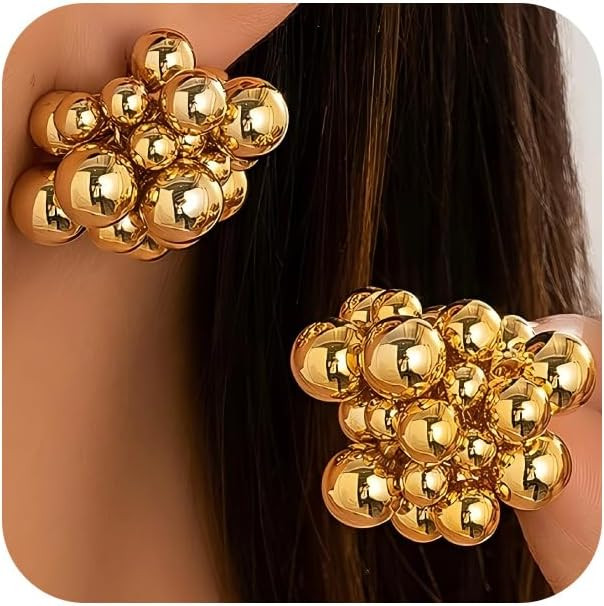 Chunky Beaded Geometric Cluster Gold Silver Earrings for Women, Statement Thick Beads Round Ball ... | Amazon (US)